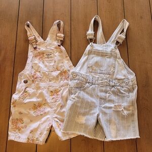 OshKosh B'gosh Kids Biege Floral and Blue Striped Overalls